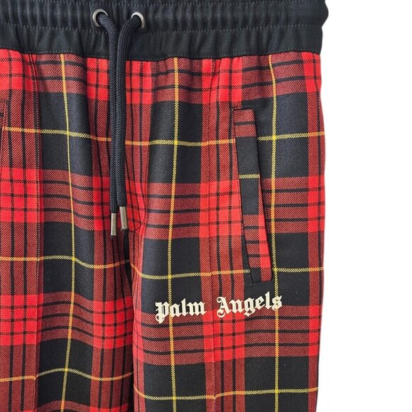 Palm Angels Mens Red & Black Logo Wool Trousers, Zip Bottom, Plaid, Pants, 44/XS - Picture 10 of 12